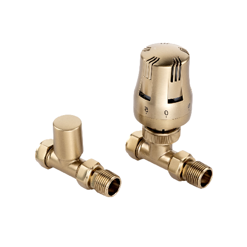 Essentials Brushed Brass Straight Thermostatic Radiator Valves (Pair)