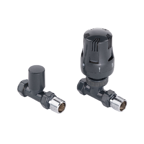 Essentials Anthracite Straight Thermostatic Radiator Valves (Pair)
