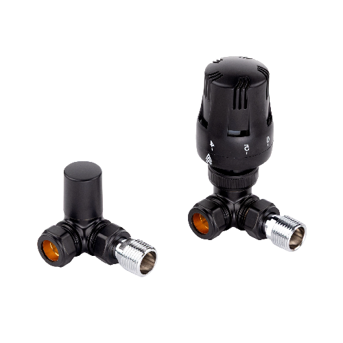 Essentials Black Corner Thermostatic Radiator Valves (Pair)