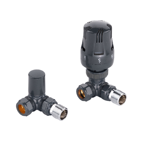 Essentials Anthracite Corner Thermostatic Radiator Valves (Pair)