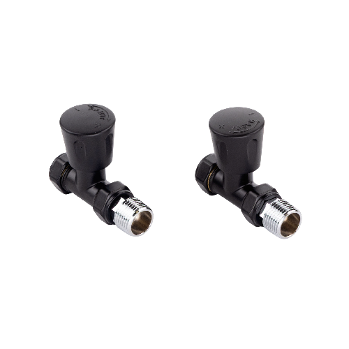 Essentials Black Angled Manual Radiator Valves (Pair)