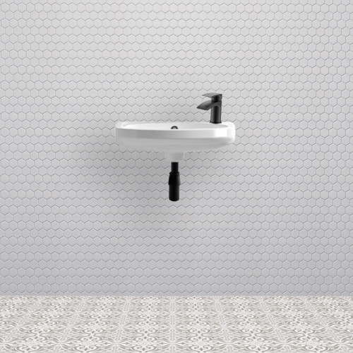 Nuie Melbourne 450mm Cloakroom Wall Hung Basin NCU842 with Matt Black Tap & Waste Package