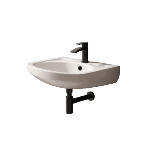450mm Cloakroom Wall Hung Basin with Matt Black Tap & Waste Package