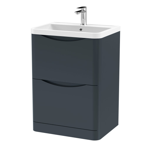 Nuie Lunar Soft Black 600mm Floor Standing 2 Drawer Unit & Polymarble Basin