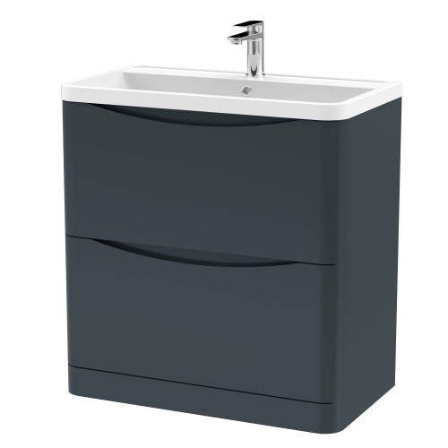 Nuie Lunar Soft Black 800mm Floor Standing 2 Drawer Unit & Polymarble Basin