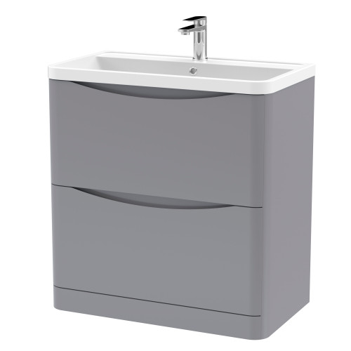 Nuie Lunar Satin Grey 800mm Floor Standing 2 Drawer Unit & Polymarble Basin
