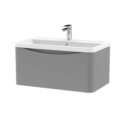 Nuie Lunar Satin Grey 800mm Wall Hung 1 Drawer Vanity Unit & Polymarble Basin