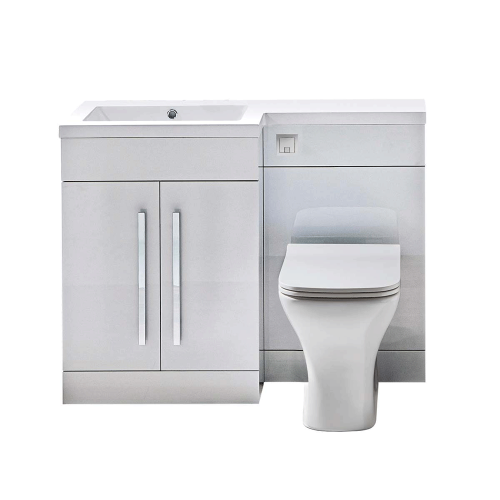 Manhattan White Gloss 1100 L-Shape Complete Combination Furniture Pack (L/H)