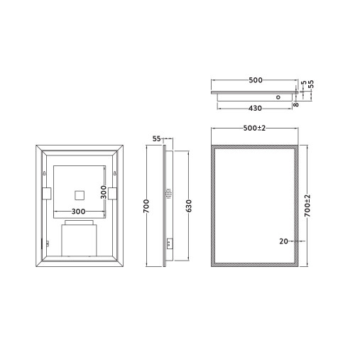 Mosca 500mm x 700mm LED Mirror with Built in Demister, Shaver Socket ...