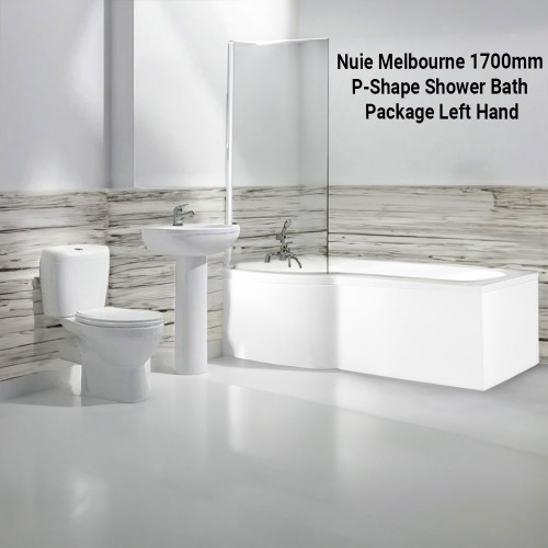 Nuie Melbourne 1700mm P-Shape Shower Bath Package Left Hand