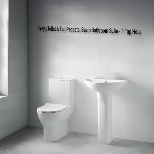 Freya Toilet & Full Pedestal Basin Bathroom Suite - 1 Tap Hole