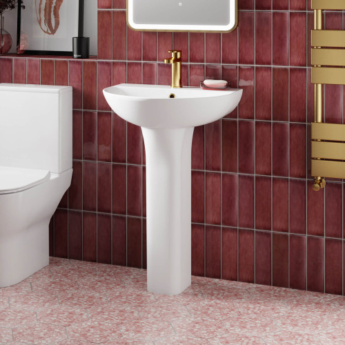 Metro 550mm Basin & Full Pedestal - 1 Tap Hole