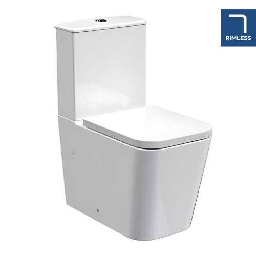Pro Fully Back To Wall Close Coupled Modern Toilet with Push Button Cistern & Soft Close Toilet Seat