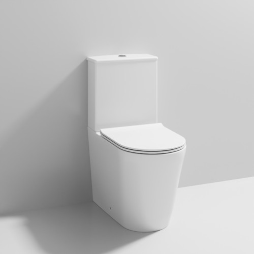 Metro Rimless Fully Back to Wall Close Coupled Modern Toilet with Push Button Cistern & Soft Close Toilet Seat