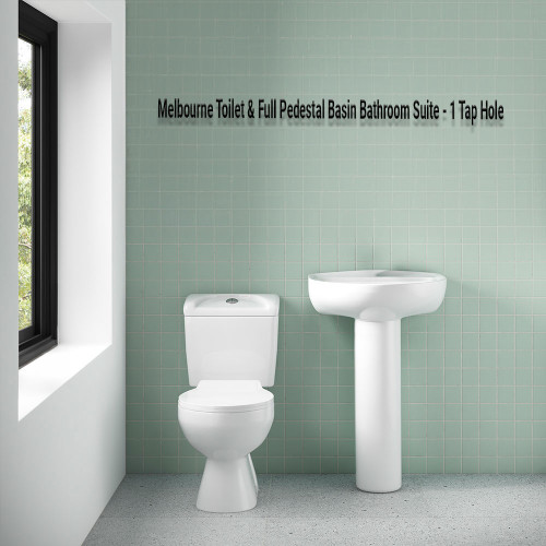Melbourne Toilet & Full Pedestal Basin Bathroom Suite - 1 Tap Hole