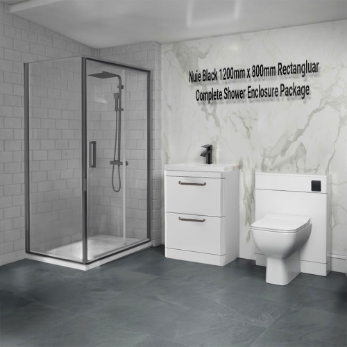 Nuie Black 1200mm x 800mm Rectangluar Complete Shower Enclosure Package