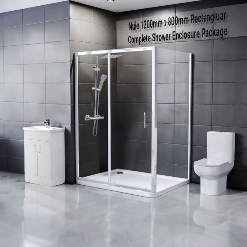 Nuie 1200mm x 800mm Rectangluar Complete Shower Enclosure Package
