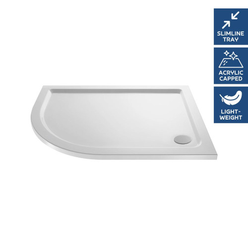 Pearlstone White Offset Quadrant Shower Tray 900mm x 760mm x 40mm - Left Hand