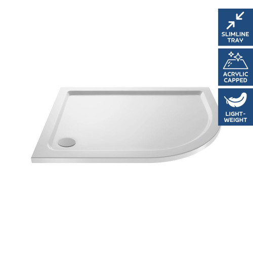 Pearlstone White Offset Quadrant Shower Tray 900mm x 760mm x 40mm - Right Hand