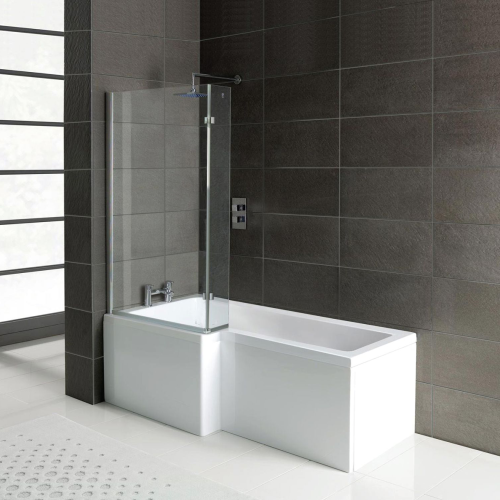 Matrix L-Shape 1700mm Shower Bath, Front Panel & Deluxe Screen - Left Hand
