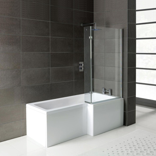 Matrix L-Shape 1700mm Shower Bath, Front Panel & Deluxe Screen - Right Hand