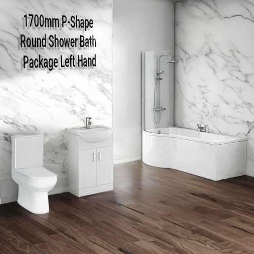 1700mm P-Shape Round Shower Bath Package Left Hand