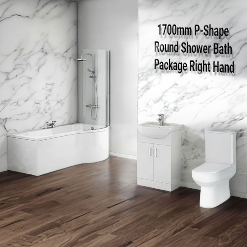 1700mm P-Shape Round Shower Bath Package Right Hand
