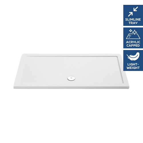 Pearlstone Matt White Slip Resistant Large Rectangular Shower Tray 1300mm x 800mm x 40mm