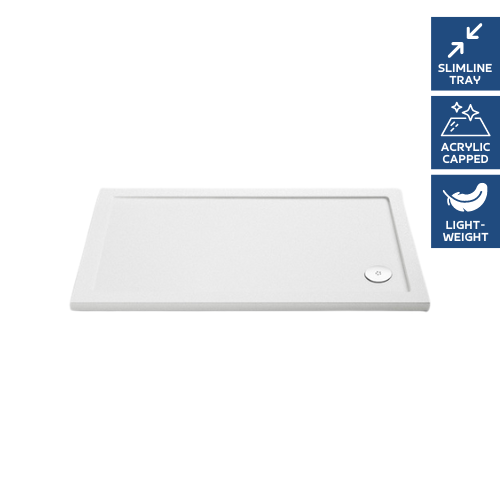 Pearlstone Matt White Slip Resistant Rectangular Shower Tray 1200mm x 700mm x 40mm