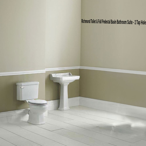 Richmond Toilet & Full Pedestal Basin Bathroom Suite - 2 Tap Hole