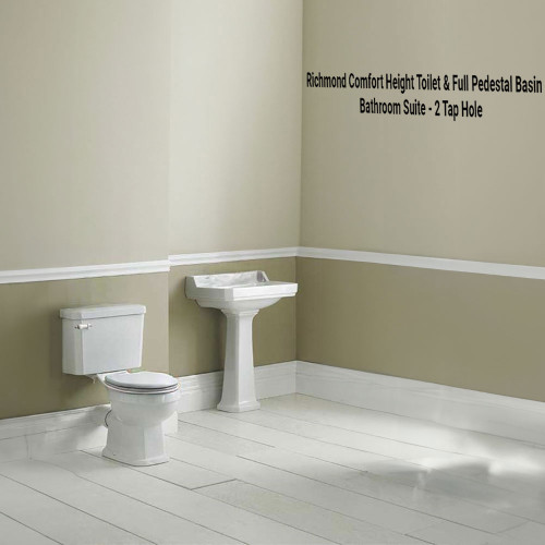Richmond Comfort Height Toilet & Full Pedestal Basin Bathroom Suite - 2 Tap Hole
