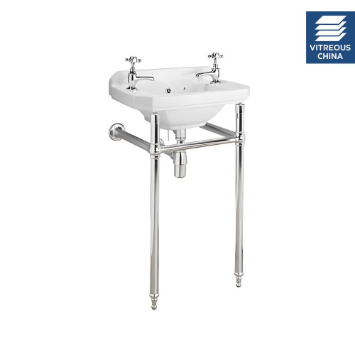 Old London Richmond 560mm Basin & Luxury Chrome Washstand - 2 Tap Hole