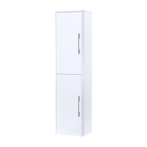 Roma 350mm x 1400mm White Gloss Wall Mounted Cabinet (Chrome Handles)