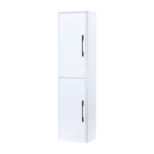 Roma 350mm x 1400mm White Gloss Wall Mounted Cabinet (Matt Black Handles)