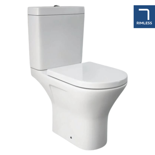 RAK Resort Mini Close Coupled Open Back Rimless Toilet & Wrapover Soft Close Seat