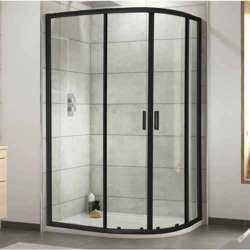 Kristal Matt Black 1200 x 800 Offset Quadrant Shower Enclosure, Tray & Waste - Right Hand