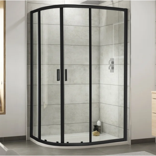 Kristal Matt Black 1000 x 800 Offset Quadrant Shower Enclosure, Tray & Waste - Left Hand