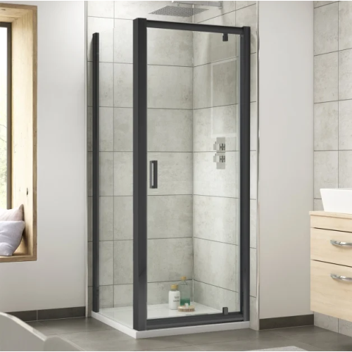 Kristal Matt Black 900mm Pivot Door & 900mm Side Panel Enclosure Package With Tray & Waste