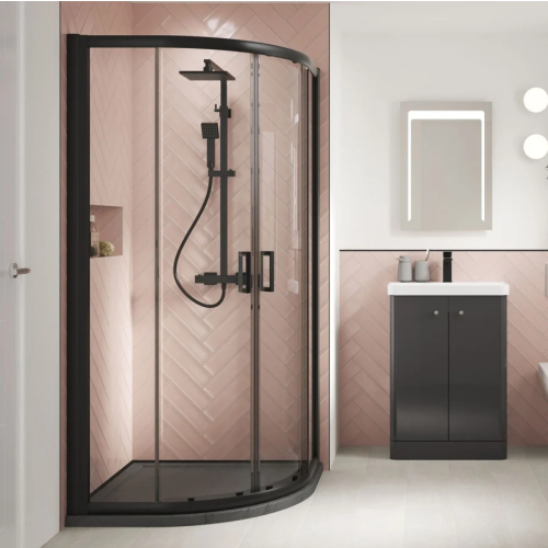 Kristal Matt Black 900mm Quadrant Shower Enclosure, Tray & Waste