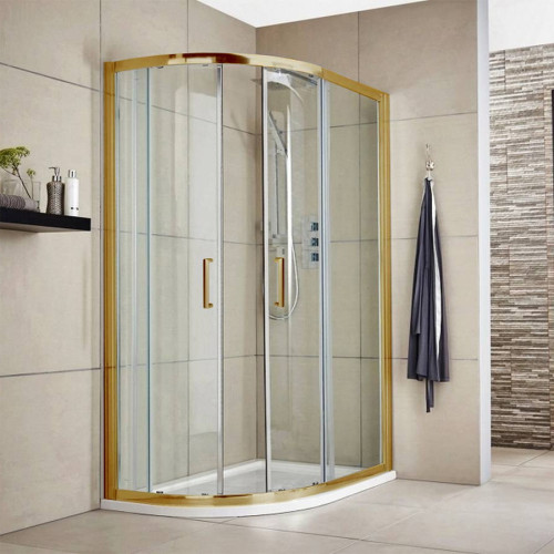 Kristal Brushed Brass 1200 x 900 Offset Quadrant Shower Enclosure, Tray & Waste - Left Hand