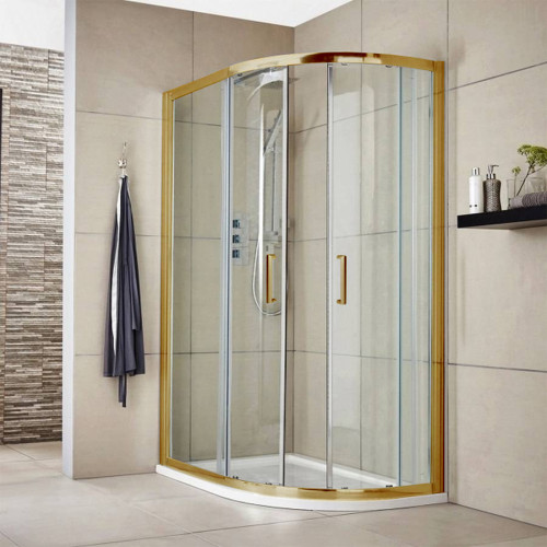 Kristal Brushed Brass 1200 x 800 Offset Quadrant Shower Enclosure, Tray & Waste - Left Hand