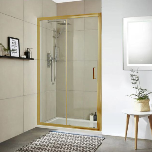 Kristal Brushed Brass 1100mm Sliding Door 6mm Glass (1900mm)