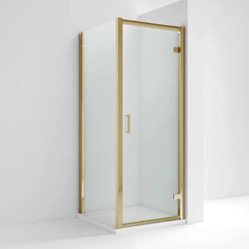 Kristal Brushed Brass 900mm Hinged Door & 900mm Side Panel Enclosure Package With Tray & Waste