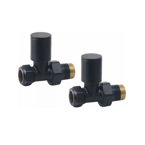 Round Matt Black Straight Radiator Valves (Pair)
