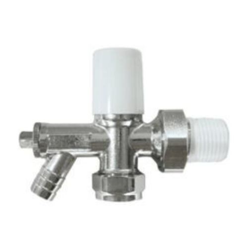 Round White Angled Radiator Valves With Draw Off 15mm