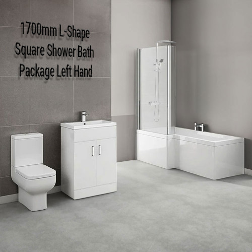 1700mm L-Shape Square Shower Bath Package Left Hand