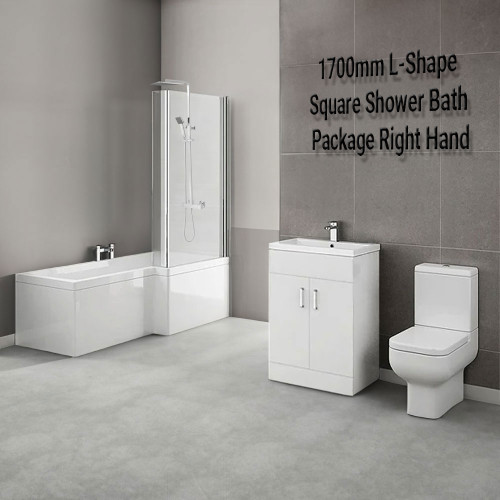 1700mm L-Shape Square Shower Bath Package Right Hand