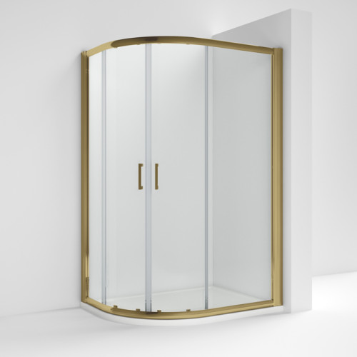 Kristal Brushed Brass Offset Quadrant Shower Cubicle 1200mm x 900mm Double Door 6mm Glass (1900mm)