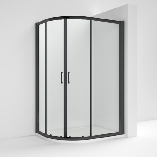 Kristal Matt Black Offset Quadrant Shower Cubicle 1000mm x 800mm Double Door 6mm Glass (1900mm)