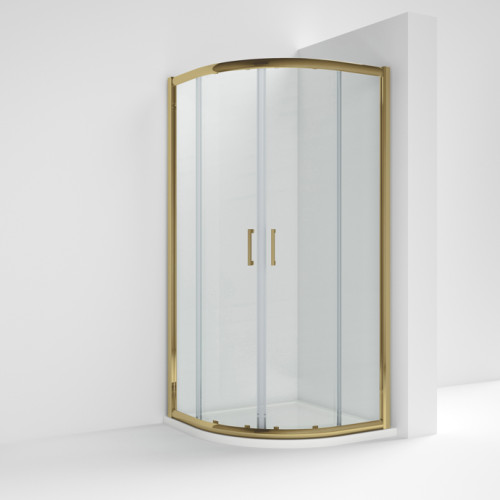 Kristal Brushed Brass Quadrant Shower Cubicle 900mm x 900mm Double Door 6mm Glass (1900mm)